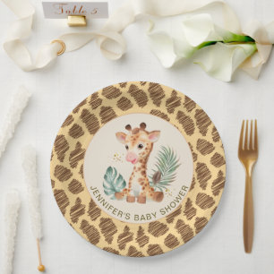 Cute Baby Giraffe Safari Animal Print Paper Plate