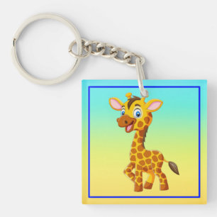 Cute Baby Giraffe Smiling Cartoon-35280 Key Ring