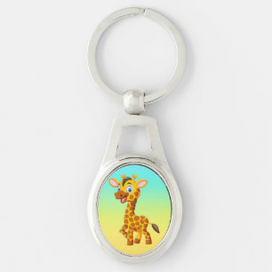 Cute Baby Giraffe Smiling Cartoon-35280 Key Ring