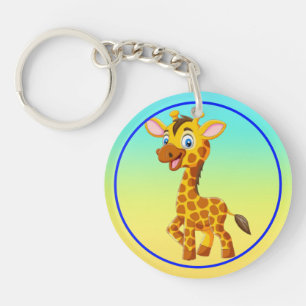 Cute Baby Giraffe Smiling Cartoon-35280 Key Ring