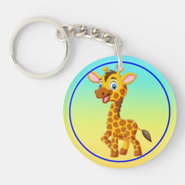 Cute Baby Giraffe Smiling Cartoon-35280 Key Ring (Front)
