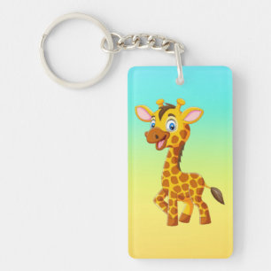 Cute Baby Giraffe Smiling Cartoon-35280 Key Ring