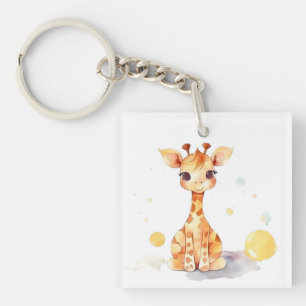 Cute Baby Giraffe Square Acrylic Keychain