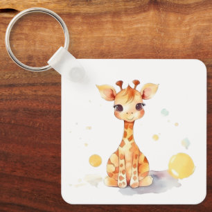 Cute Baby Giraffe Square Keychain