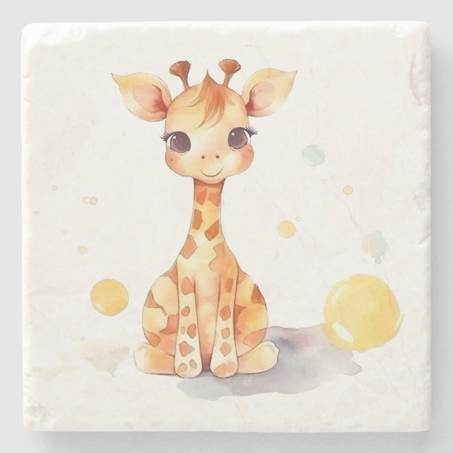 Cute Baby Giraffe Stone Coaster (Front)