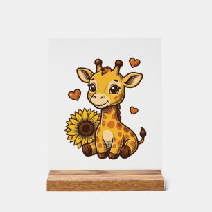 Cute Baby Giraffe Sunflower Vintage Engraving Tee_ Acrylic Sign