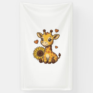 Cute Baby Giraffe Sunflower Vintage Engraving Tee_ Banner