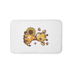 Cute Baby Giraffe Sunflower Vintage Engraving Tee_ Bath Mat