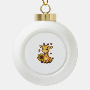 Cute Baby Giraffe Sunflower Vintage Engraving Tee_ Ceramic Ball Christmas Ornament