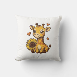 Cute Baby Giraffe Sunflower Vintage Engraving Tee_ Cushion