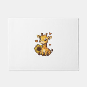 Cute Baby Giraffe Sunflower Vintage Engraving Tee_ Doormat