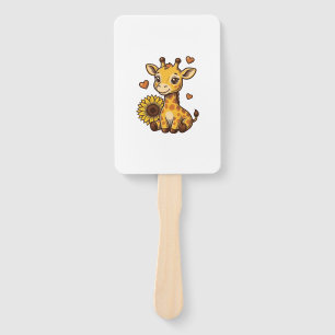 Cute Baby Giraffe Sunflower Vintage Engraving Tee_ Hand Fan