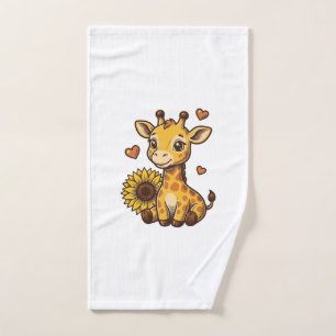 Cute Baby Giraffe Sunflower Vintage Engraving Tee_ Hand Towel