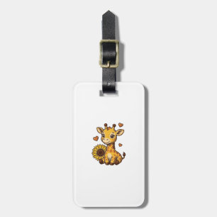 Cute Baby Giraffe Sunflower Vintage Engraving Tee_ Luggage Tag