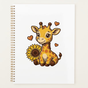 Cute Baby Giraffe Sunflower Vintage Engraving Tee_ Planner