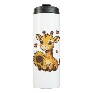 Cute Baby Giraffe Sunflower Vintage Engraving Tee_ Thermal Tumbler