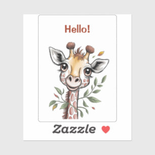 Cute Baby Giraffe Watercolor Portrait Botanical