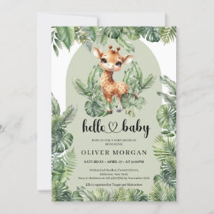 Cute baby Giraffe Watercolor tropical greenery Invitation