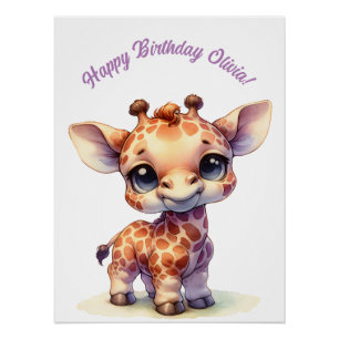 Cute Baby Giraffe Whimsical Design Poster