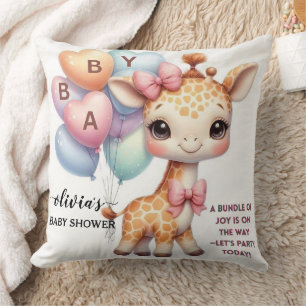 Cute Baby Giraffe with Balloons Baby Shower Cushion