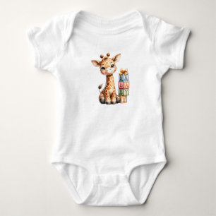 Cute baby giraffe with blocks bodysuit