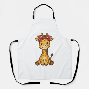 Cute Baby Giraffe with Bow Vintage Vector Design_1 Apron