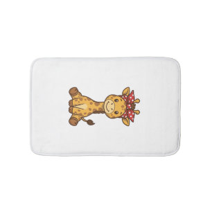 Cute Baby Giraffe with Bow Vintage Vector Design_1 Bath Mat