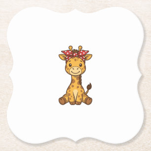 Cute Baby Giraffe with Bow Vintage Vector Design_1 Paper Coaster