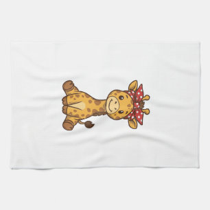 Cute Baby Giraffe with Bow Vintage Vector Design_1 Tea Towel