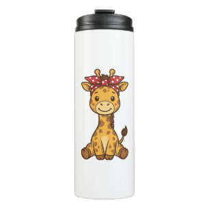 Cute Baby Giraffe with Bow Vintage Vector Design_1 Thermal Tumbler