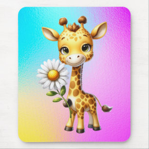Cute Baby Giraffe with Daisy Flower-88681 Mouse Mat