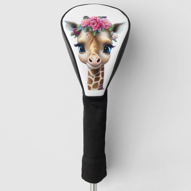 Cute Baby Giraffe with Flowers and Holly  Golf Head Cover (Front)