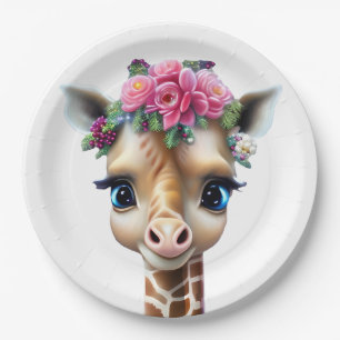 Cute Baby Giraffe with Flowers and Holly  Paper Plate