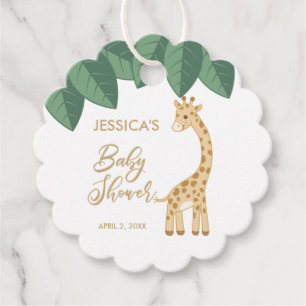 Cute baby giraffe with jungle leaves favour tags