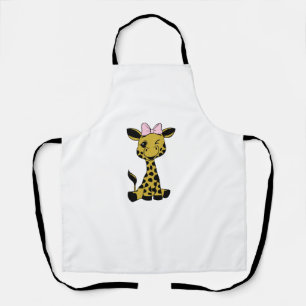 cute Baby Giraffe with pink bow   Apron