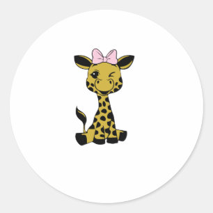 cute Baby Giraffe with pink bow Classic Round Sticker