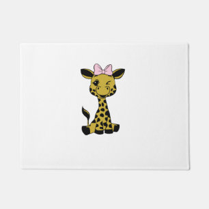 cute Baby Giraffe with pink bow   Doormat
