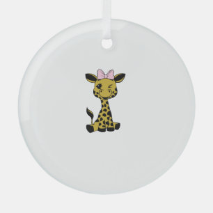 cute Baby Giraffe with pink bow Glass Tree Decoration