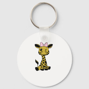 cute Baby Giraffe with pink bow   Key Ring