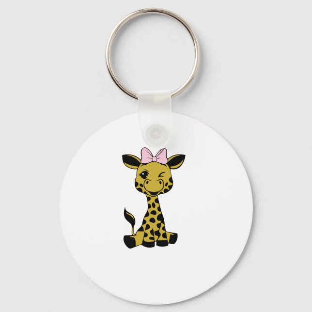 cute Baby Giraffe with pink bow   Key Ring (Front)