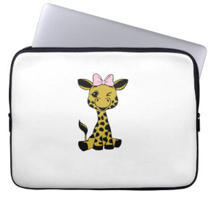 cute Baby Giraffe with pink bow Laptop Sleeve