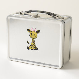 cute Baby Giraffe with pink bow   Metal Lunch Box