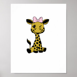 cute Baby Giraffe with pink bow Poster
