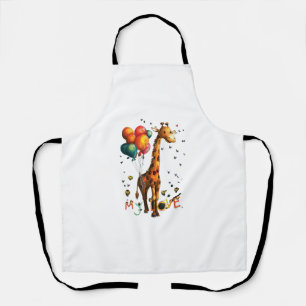 Cute Baby Giraffe Wth Colourful Balloons And Vivid Apron