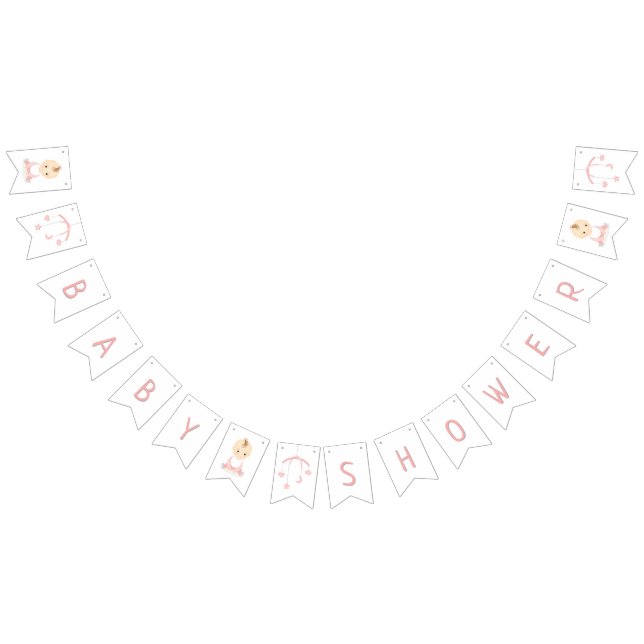 Cute Baby Girl and her Mobile Baby Shower Bunting (All)