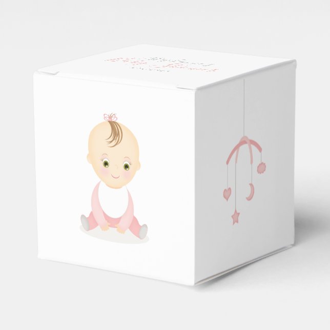 Cute Baby Girl and her Mobile Baby Shower Favour Box (Front Side)