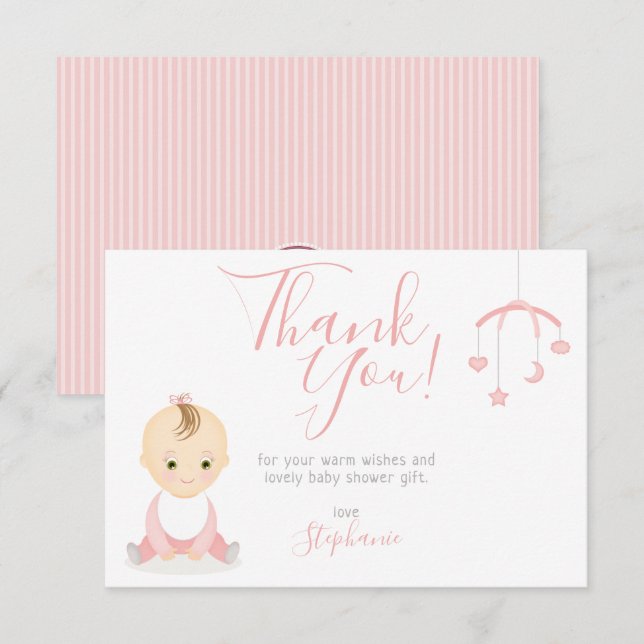 Cute Baby Girl and her Mobile Baby Shower Invitation (Front/Back)