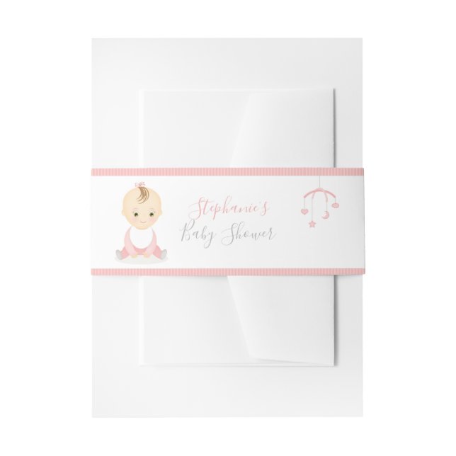 Cute Baby Girl and her Mobile Baby Shower Invitation Belly Band (Front Example)