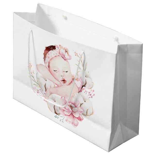 Cute Baby Girl Baby Shower Large Gift Bag (Front Angled)