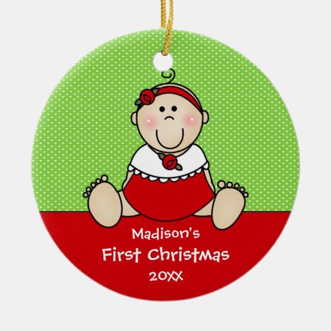 Cute Baby Girl Baby's First Christmas Ornament (Front)